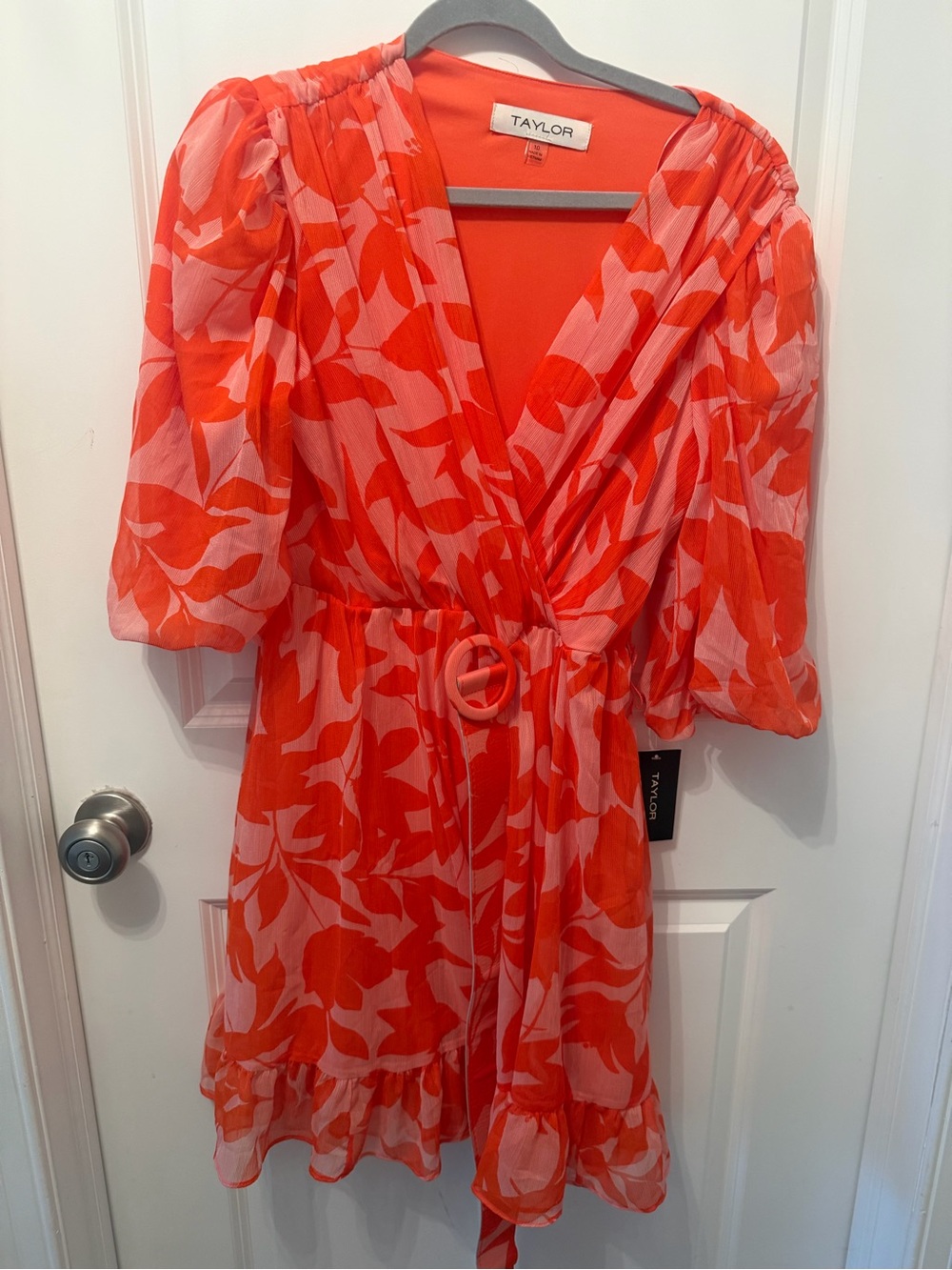 Taylor Coral Red Sheer Blouse